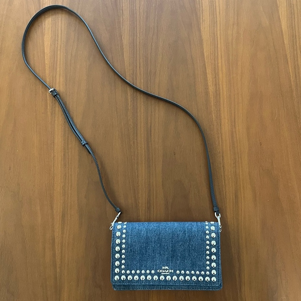 Coach Blue Denim Ana Crossbody Bag/Clutch with Studded Details - Picture 2 of 16